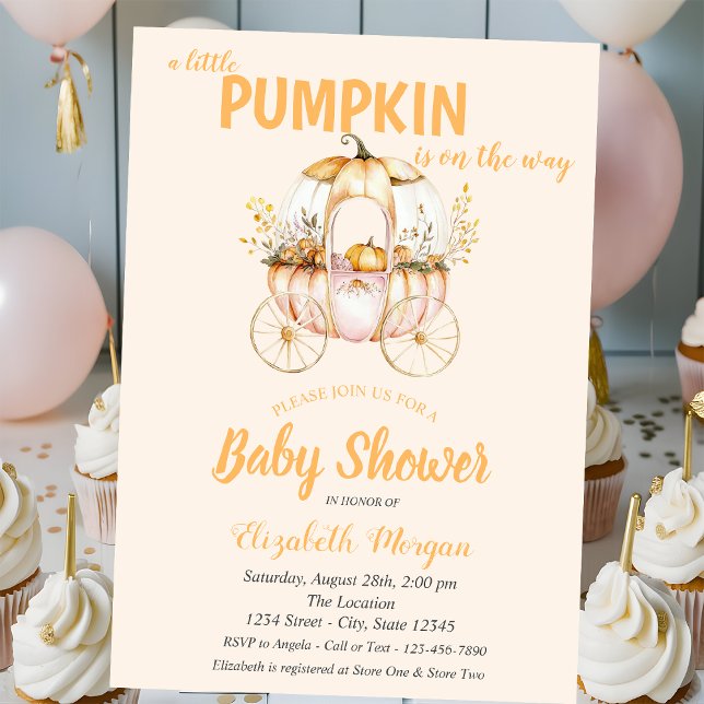 Pumpkin Carriage Dotted Baby Shower Invitation (Creator Uploaded)