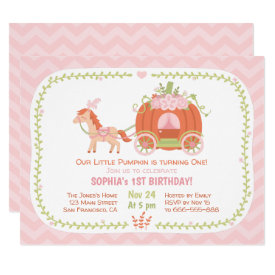 Pumpkin Carriage First Birthday Party Invitations