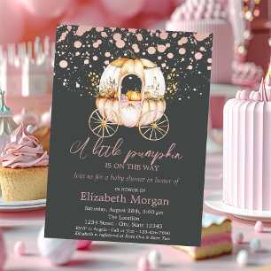 Pumpkin Carriage Rose Gold Dots Baby Shower Invitation