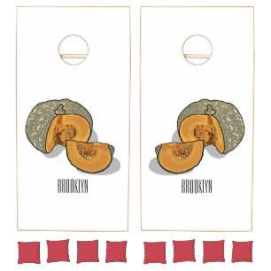 Pumpkin cartoon illustration cornhole set