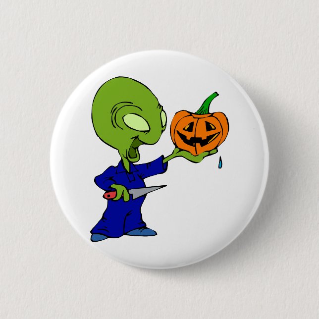 Pumpkin Carving Alien Pinback Button (Front)
