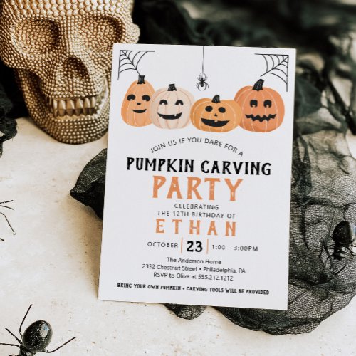 Pumpkin Carving Birthday Party Halloween Invitation