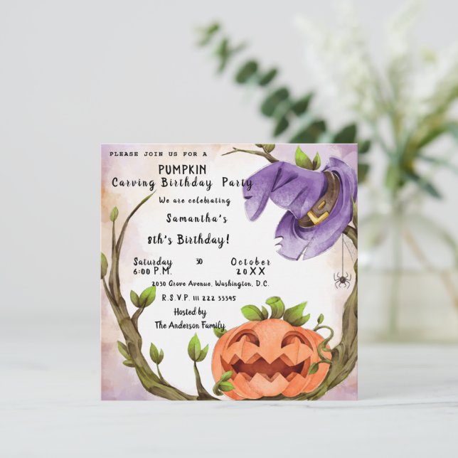 Pumpkin Carving Birthday Party Invitation (Standing Front)