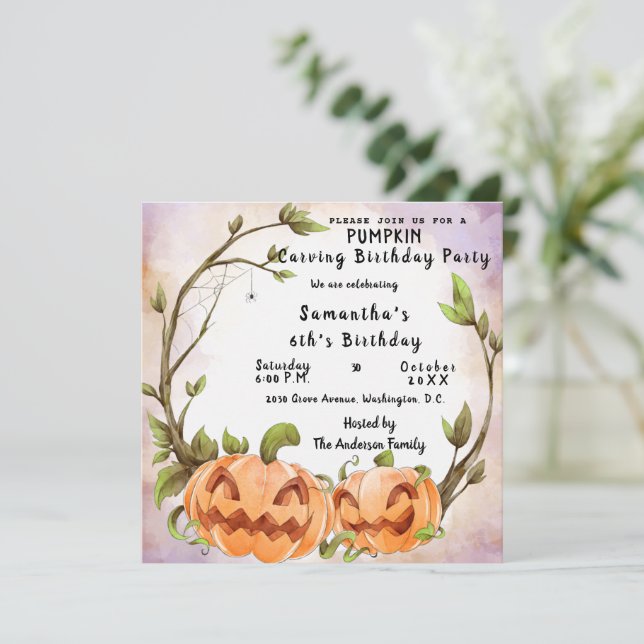 Pumpkin Carving Birthday Party Invitation (Standing Front)