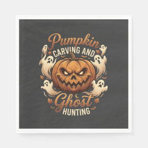 Pumpkin Carving Ghost Hunting Halloween Scary Flyi Napkins