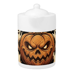 Pumpkin Carving Ghost Hunting Halloween Scary Flyi Teapot