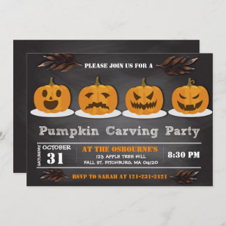 Pumpkin Carving Halloween Cute Spooktacular Party Invitation