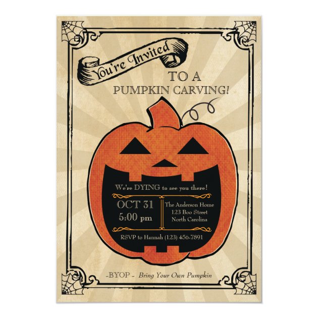 Pumpkin Carving Halloween Party Bash Invite