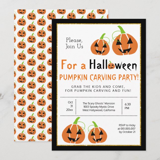 Pumpkin carving Halloween party Invitation (Front/Back)
