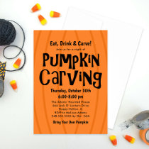 Pumpkin Carving Orange and Black Halloween Party Invitation