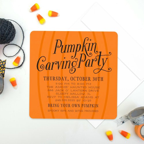 Pumpkin Carving Orange and Black Halloween Party Invitation