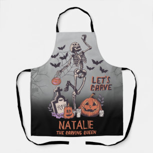 Pumpkin Carving Party Custom Halloween Skeleton Apron