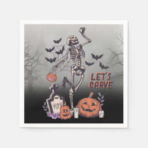 Pumpkin Carving Party Custom Halloween Skeleton Napkins