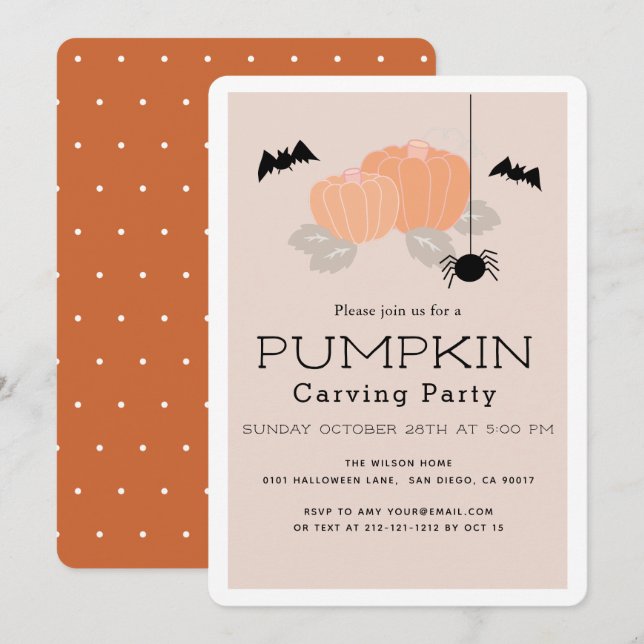 Pumpkin Carving Party Halloween Beige Invitation (Front/Back)
