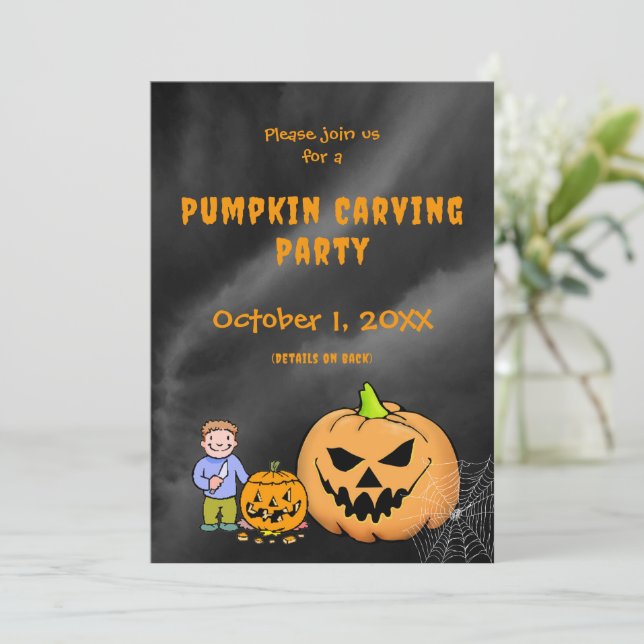Pumpkin Carving Party halloween Jack-O-Lantern Holiday Card (Standing Front)