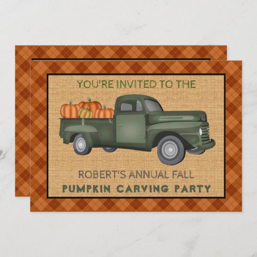 Pumpkin Carving Party Halloween Vintage Farm Truck Invitation
