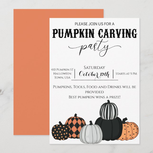 Pumpkin Carving Party Invitation - Jack o Lantern (Front/Back)
