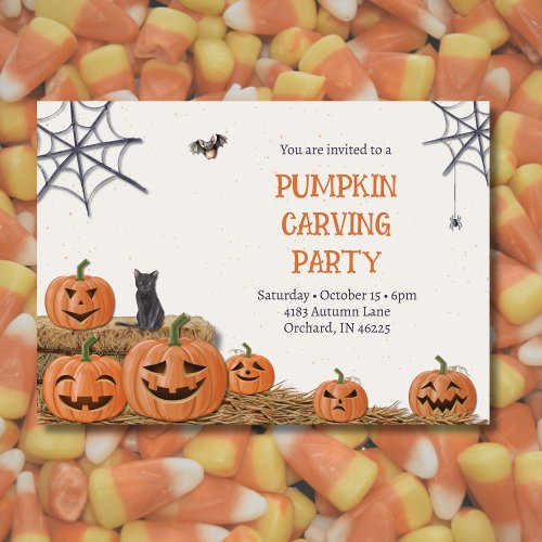 Pumpkin Carving Party Jack Olantern Rustic Invitation