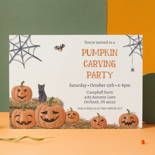 Pumpkin Carving Party Jack O'lantern Rustic Invitation