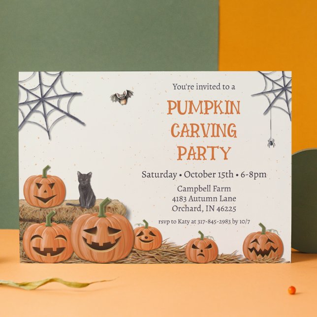 Pumpkin Carving Party Jack O'lantern Rustic Invitation (Creator Uploaded)