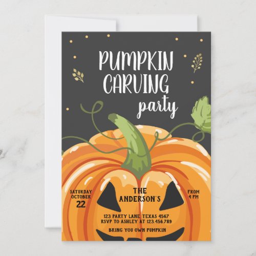 Pumpkin Carving Party Spooky Halloween Birthday Invitation