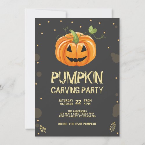 Pumpkin Carving Party Spooky Halloween Birthday Invitation