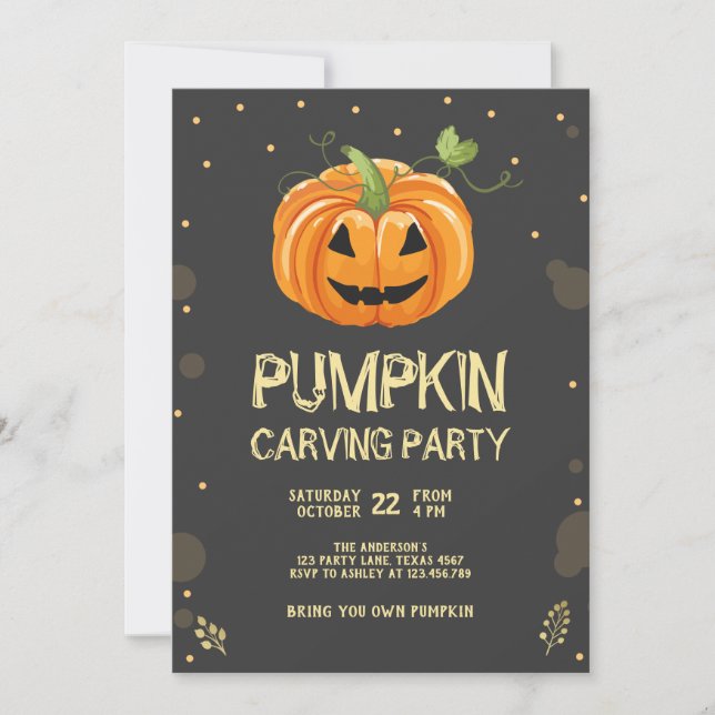 Pumpkin Carving Party Spooky Halloween Birthday Invitation (Front)