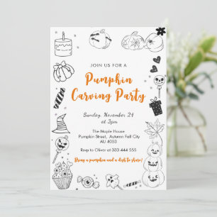 Pumpkin Carving Party whimsical Doodles Invitation