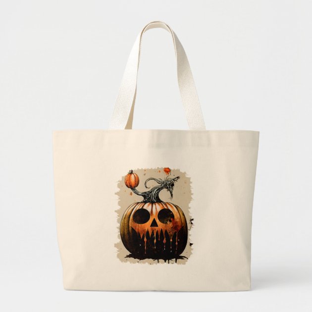 pumpkin carving round eyes halloween large tote bag | Zazzle
