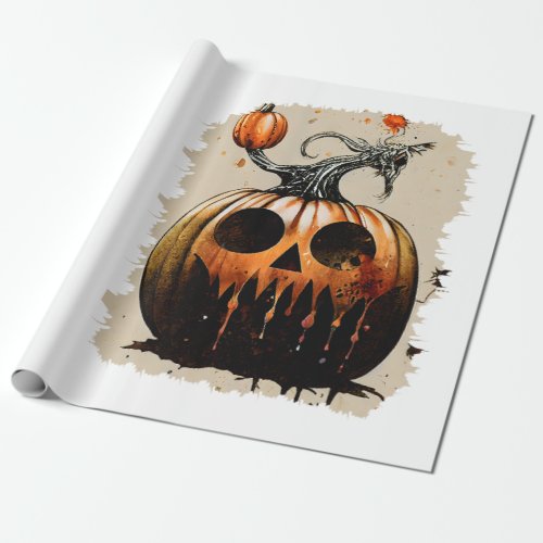 pumpkin carving round eyes halloween wrapping paper