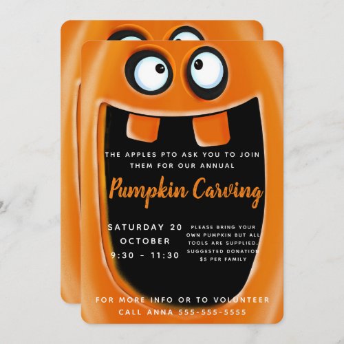 pumpkin carving school PTO PTA halloween party Invitation