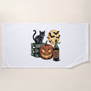 Pumpkin Cat Beer Halloween Beach Towel