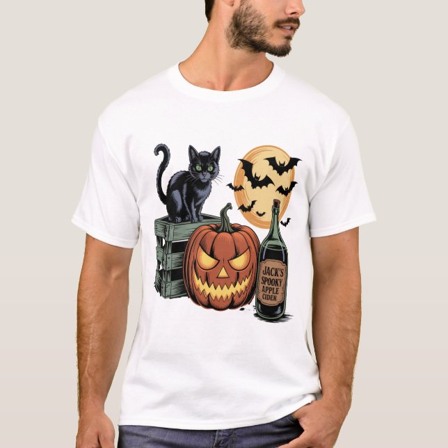 Pumpkin Cat Beer Halloween T-Shirt (Front)