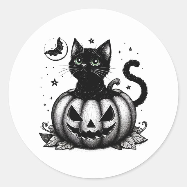 Pumpkin Cat Classic Round Sticker (Front)