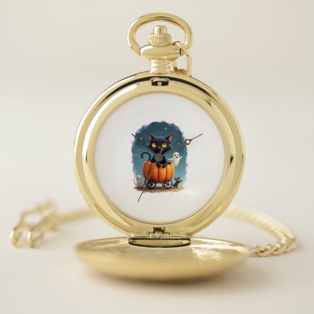 Pumpkin Cat Express Pocket Watch (Inside)