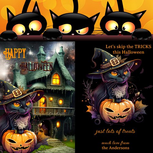 Pumpkin Cat Fantasy Halloween Holiday Card