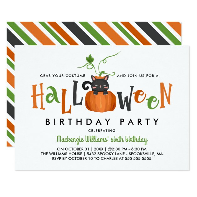 Pumpkin Cat - Halloween Birthday Party Invitation