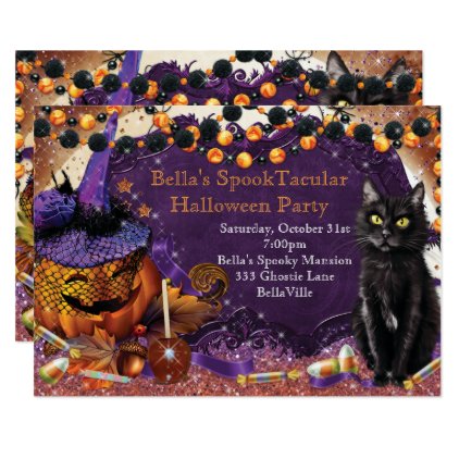 Pumpkin Cat Halloween Party Invitations