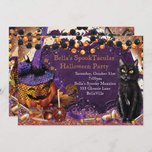 Pumpkin Cat Halloween Party Invitations