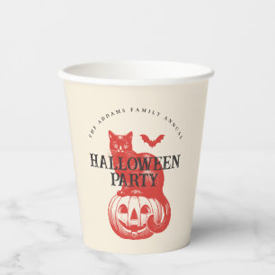 Pumpkin Cat Orange Red Vintage Halloween Party Paper Cups