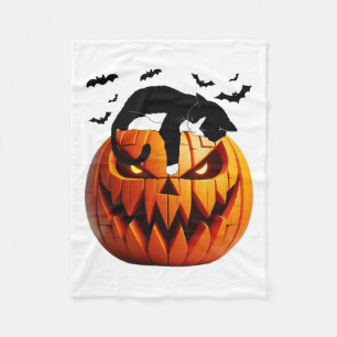 Pumpkin Cat Tuxedo Halloween Bring Excitement For Fleece Blanket