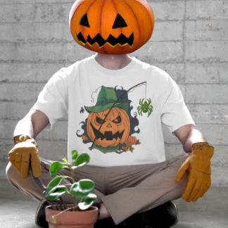 Pumpkin Catches Spider for Halloween T-Shirt