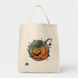 Pumpkin Catches Spider for Halloween Tote Bag