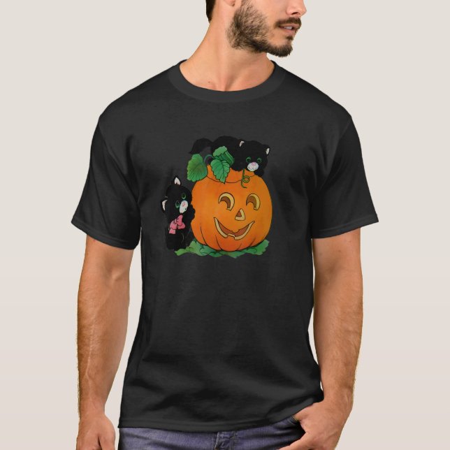 Pumpkin Cats Carved Jack O Lantern Cat Halloween C T-Shirt (Front)
