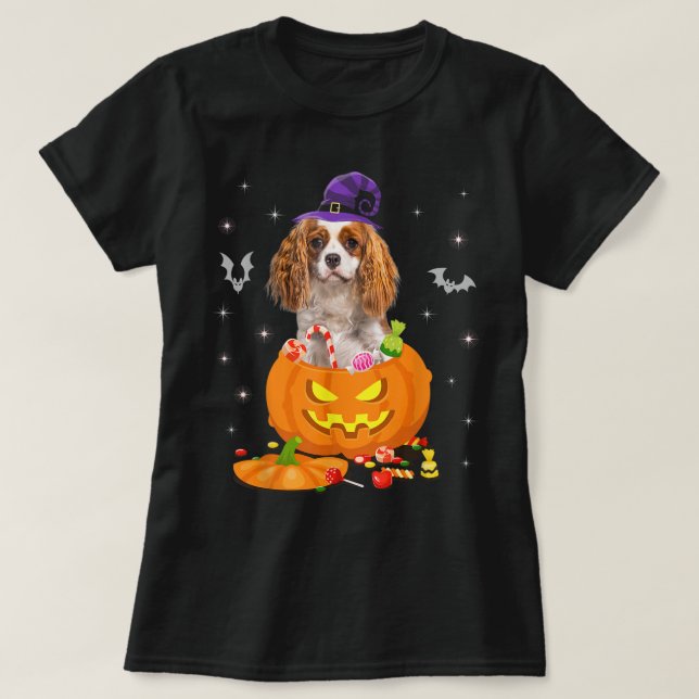 Pumpkin Cavalier King Charles Spaniel Halloween Ha T-Shirt (Design Front)