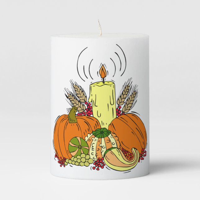 Pumpkin Centerpiece Thanksgiving Table Setting Pillar Candle (Front)