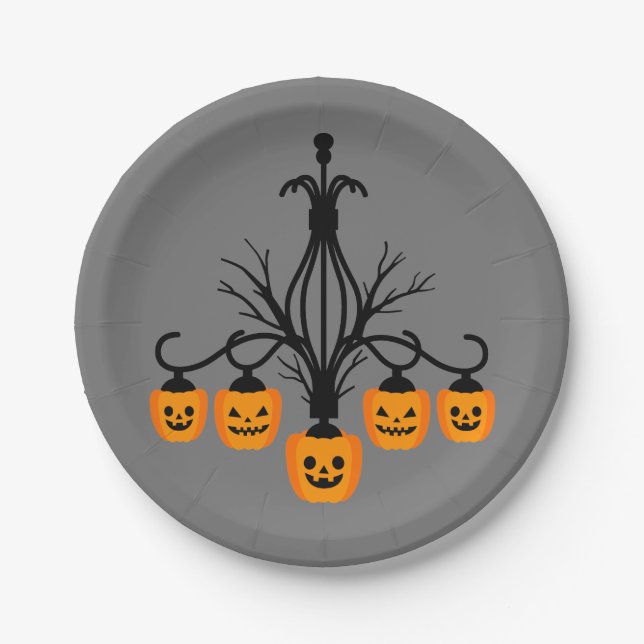 Pumpkin chandelier Halloween gothic Paper Plates (Front)