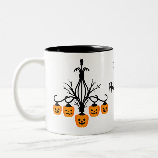 Pumpkin chandelier Halloween gothic Two-Tone Coffee Mug (Left)