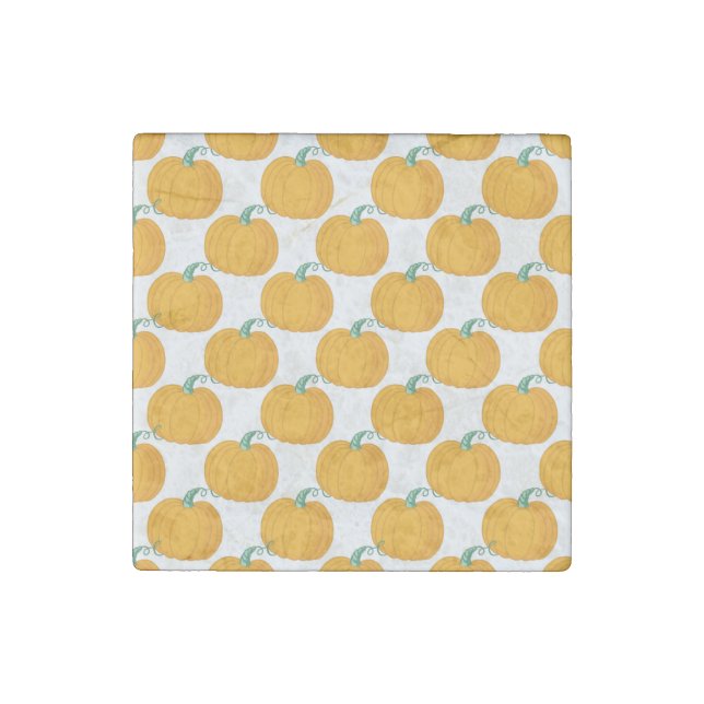 Pumpkin Charm: Vintage Hand-Drawn Pattern. Stone Magnet (Front)