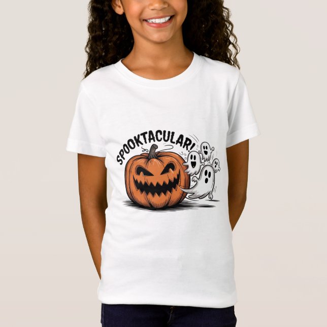 Pumpkin Chasing Ghosts Spooky Halloween T-Shirt (Front)